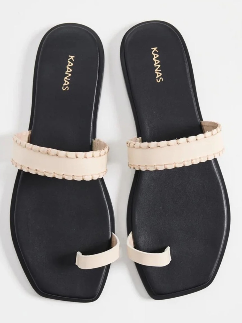 Kaanas Black Footbed Sandals with Cream Braided Strap